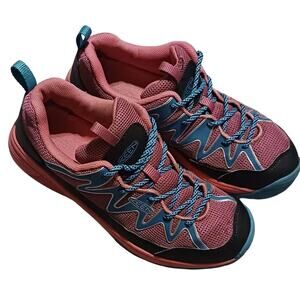 Keen Womens size 5 Trail Running pink teal black 1013586 Burn Mark Right Shoe